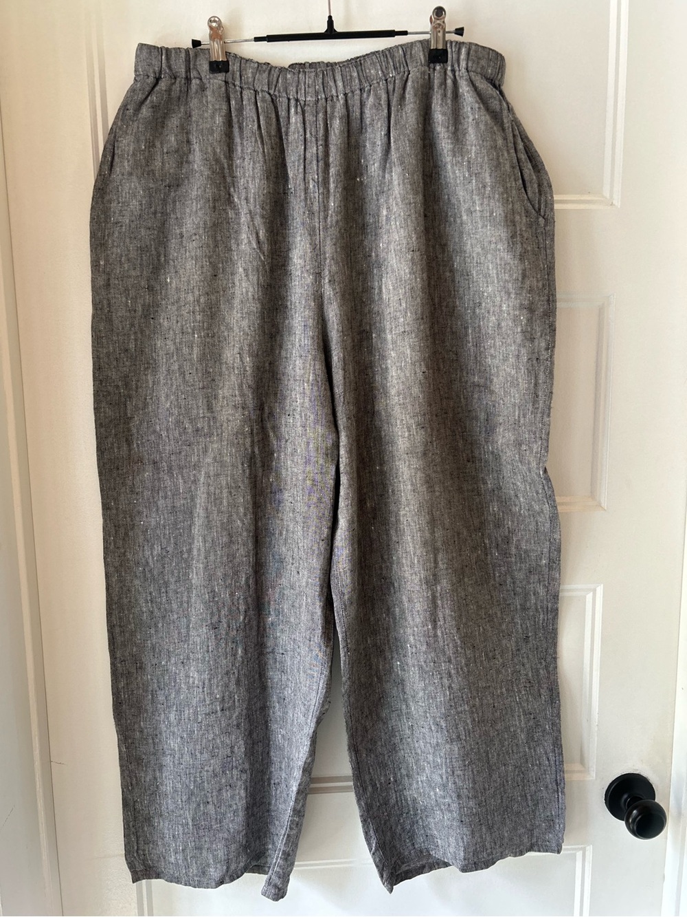 FLAX Linen Pants Large Gray Wide Leg Pull On Lagenlook Coastal Minimalist